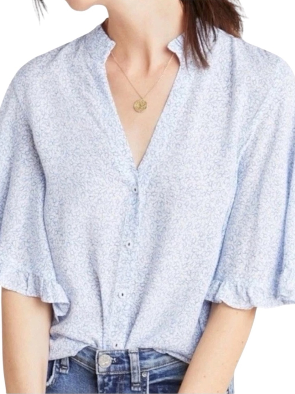 Anthropologie Maeve Motif Aveiro Flutter Sleeved Buttondown Top size M